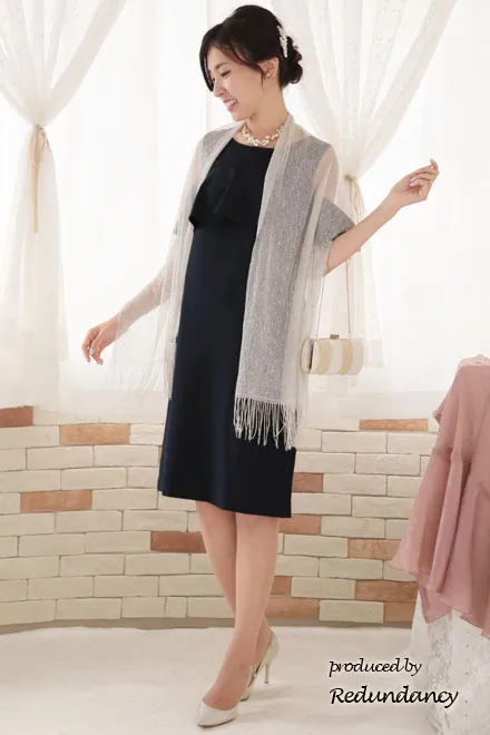 ネイビーのオープンショルダー2wayドレス