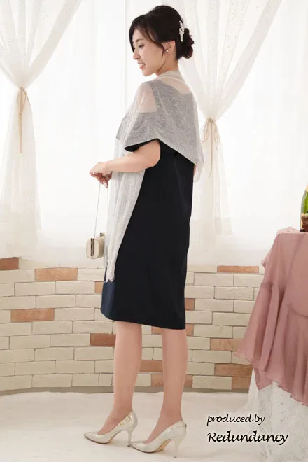 ネイビーのオープンショルダー2wayドレス