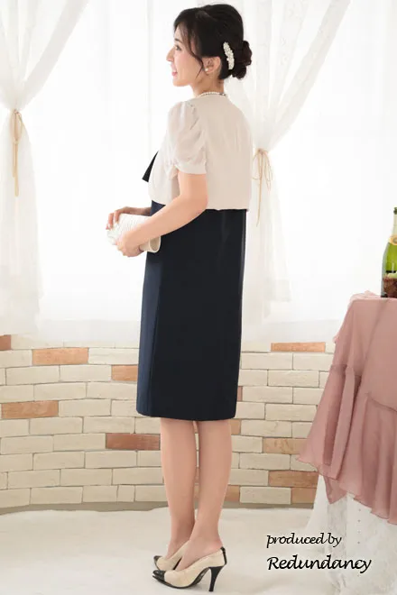 ネイビーのオープンショルダー2wayドレス