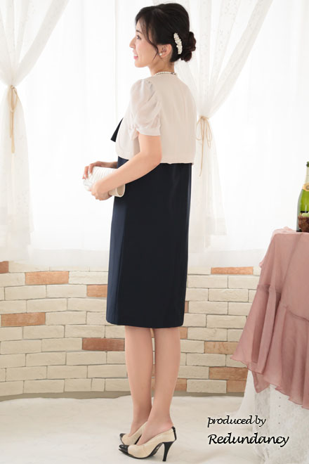 ネイビーのオープンショルダー2wayドレス