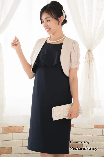 ネイビーのオープンショルダー2wayドレス