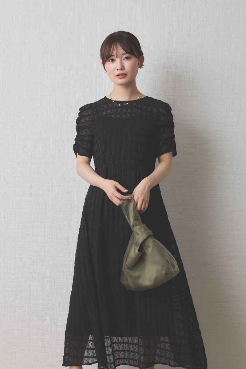 カーキのチュールハンドバッグ
