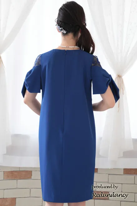 ブルーのリボン風スリーブドレス