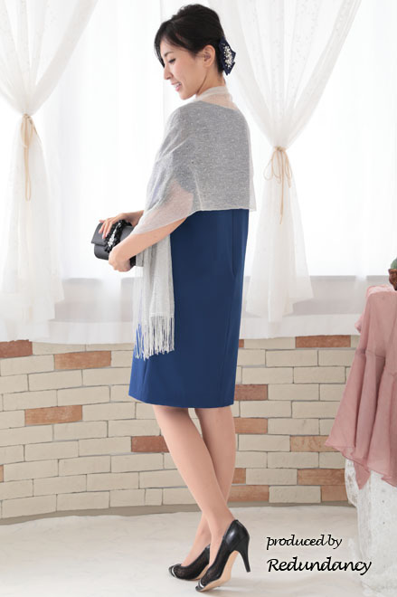 ブルーのリボン風スリーブドレス