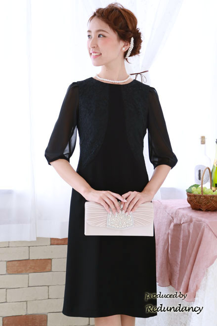 ブラックのシンプルミモレ丈フォーマルドレス