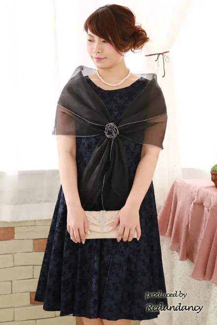 ネイビーのダマスク総柄ラメ刺繍クラシカルドレス