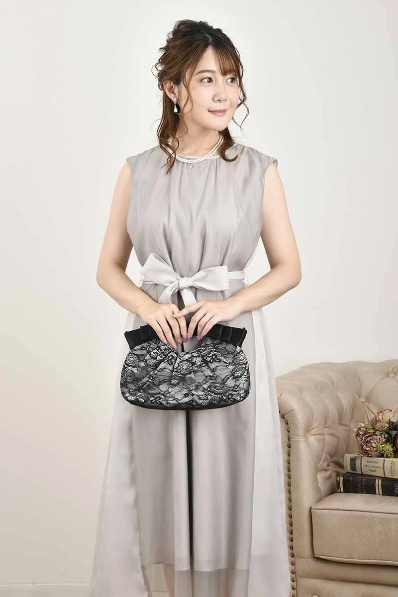 シルバーグレーのサイド切替えシフォンドレスコーディネートセット