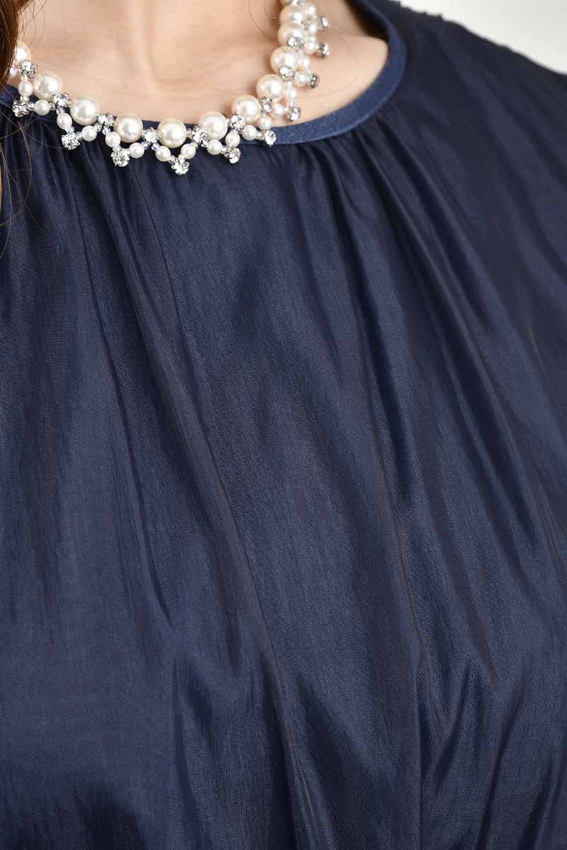 ネイビーのサイド切替えシフォンドレスコーディネートセット