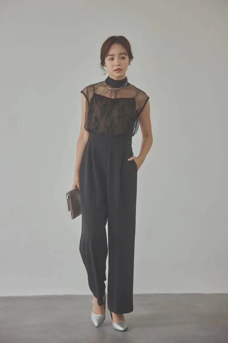 ブラックのチュールレースドッキングコンビネゾン