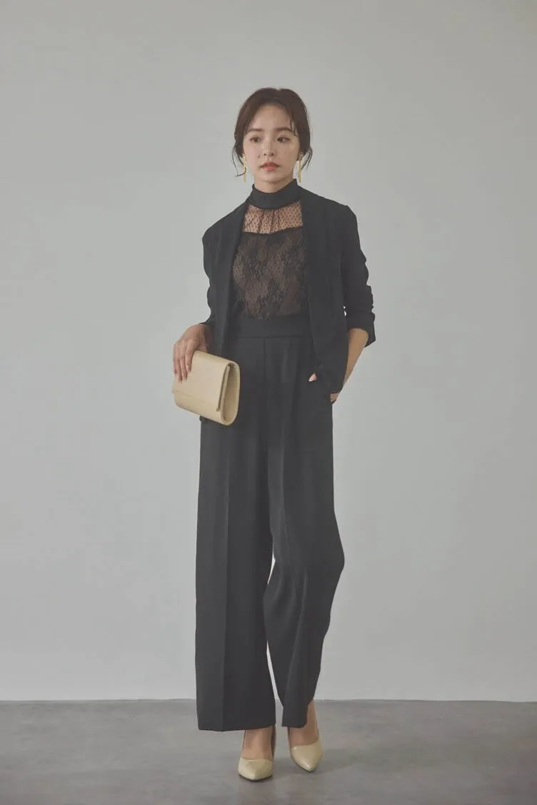 ブラックのチュールレースドッキングコンビネゾン