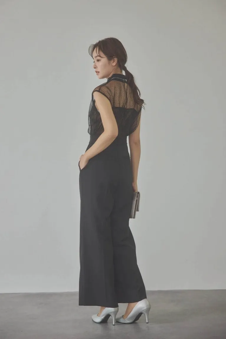 ブラックのチュールレースドッキングコンビネゾン