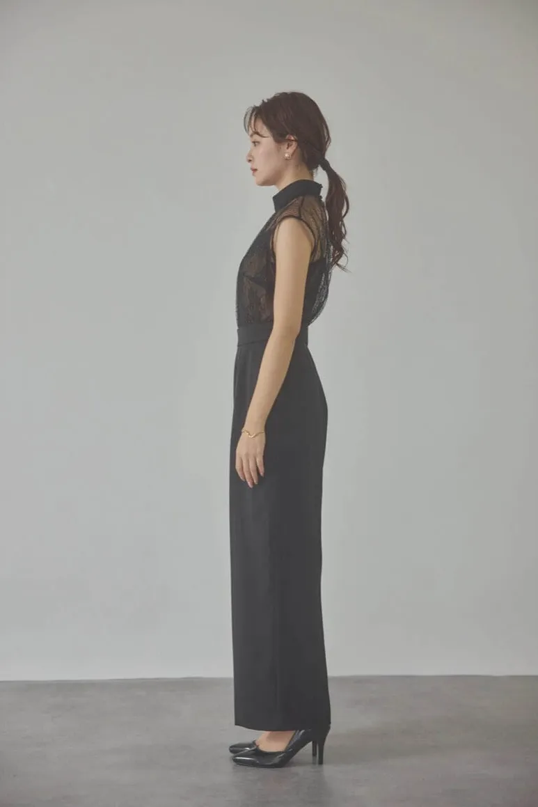 ブラックのチュールレースドッキングコンビネゾン