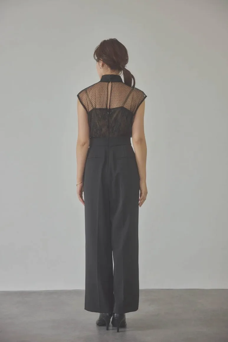 ブラックのチュールレースドッキングコンビネゾン