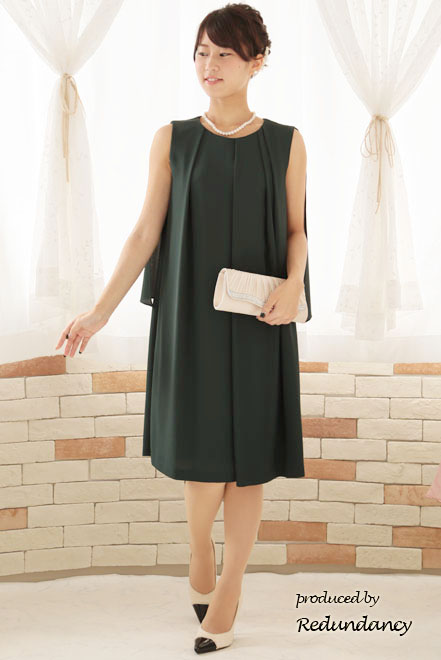 モスグリーンの2wayケープ付きノースリーブドレス