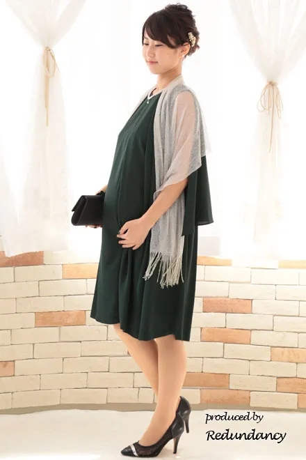 モスグリーンの2wayケープ付きノースリーブドレス