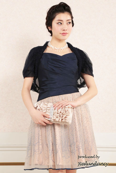 ネイビー×ピンクの背中編み上げスパンコールドレス