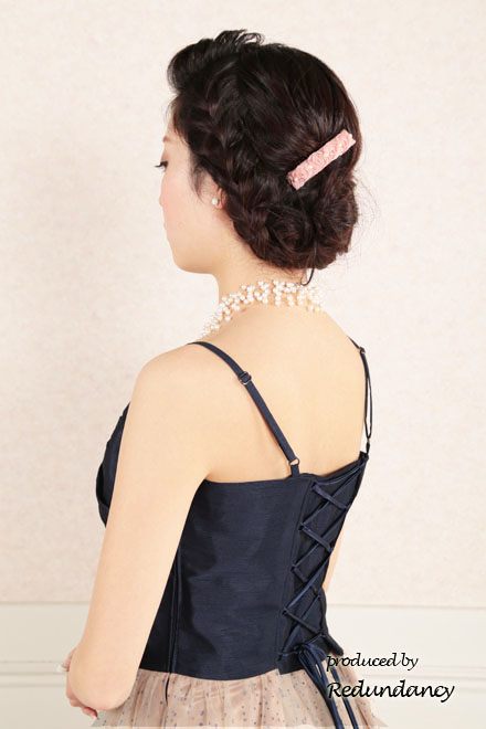 ネイビー×ピンクの背中編み上げスパンコールドレス