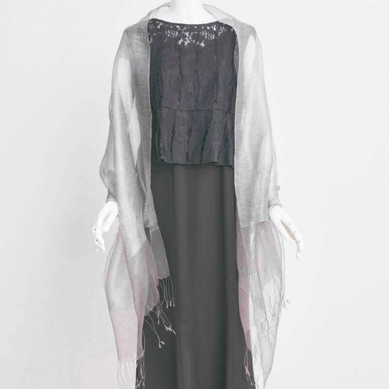 シルバー×ブラウンのラメ入りオーガンジーストール