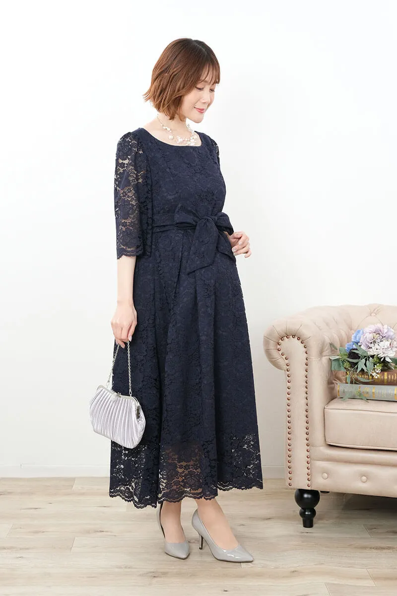 ネイビーの授乳口付きマタニティドレス