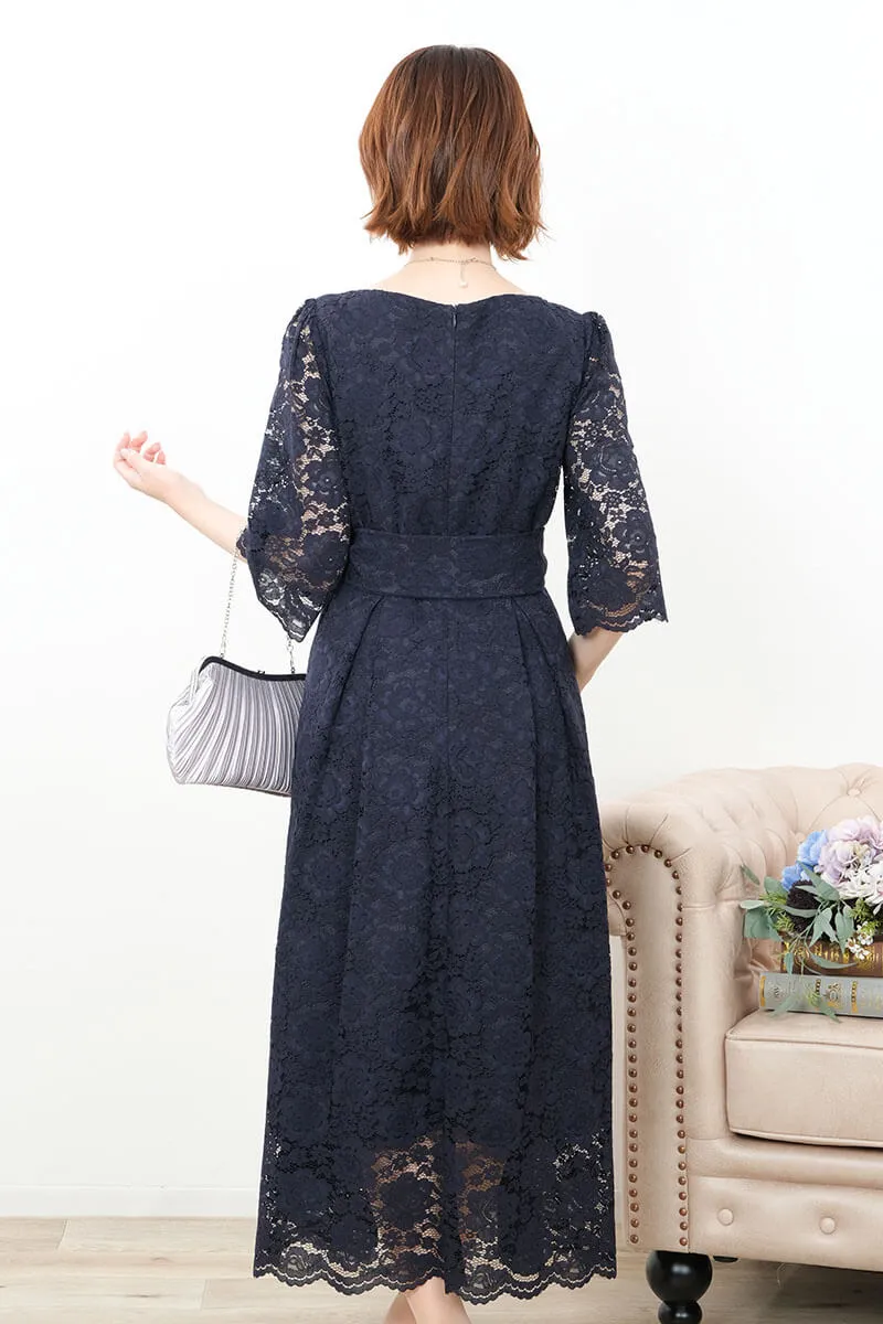 ネイビーの授乳口付きマタニティドレス