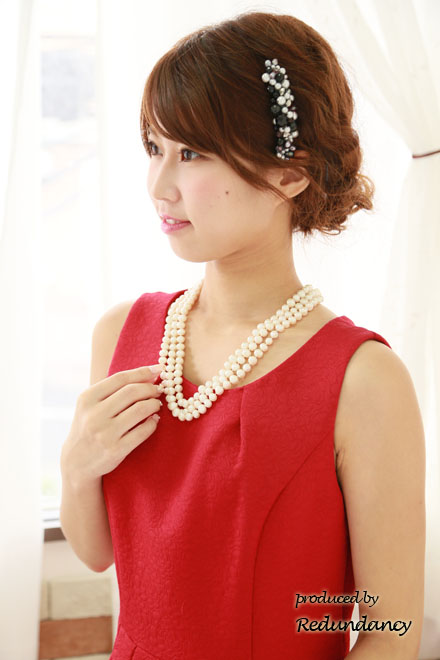 ワインレッド&シルバーパールのコーム