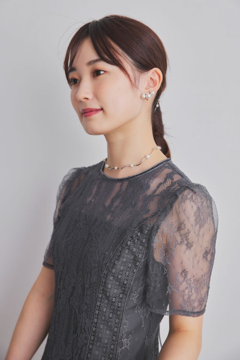 パール×メタルのウェーブネックレス(シルバー)