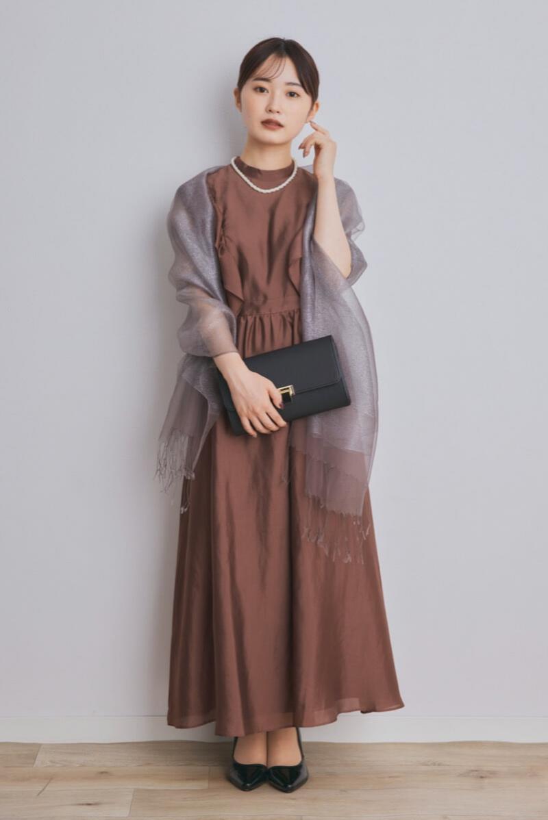 シルバー×ブラウンのラメ入りオーガンジーストール