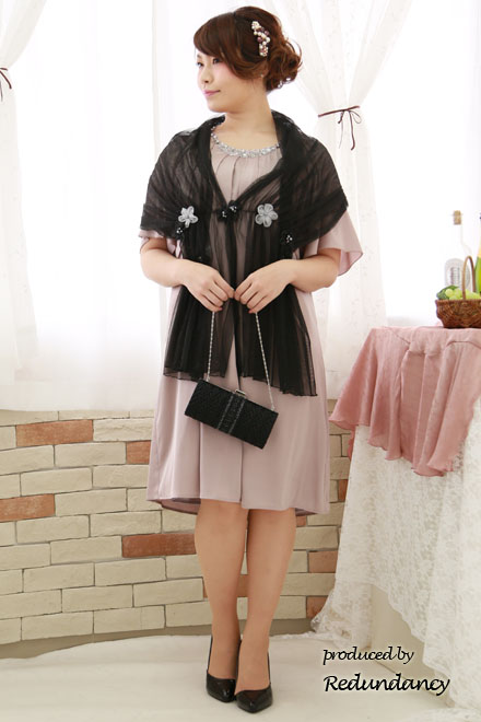 ブラックの花付きラメ入りストール