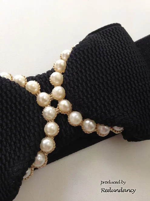 ブラックのパール付リボンベルト