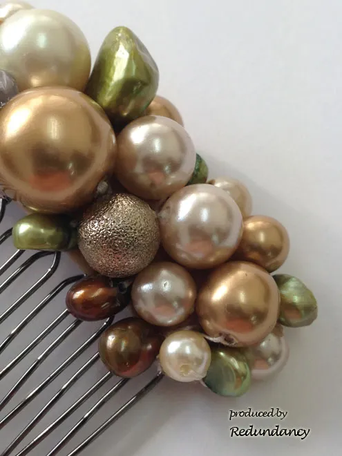 ゴールドとグリーンのパールコーム2個セット