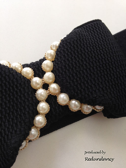 ブラックのパール付リボンベルト