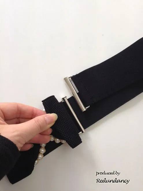 ブラックのパール付リボンベルト