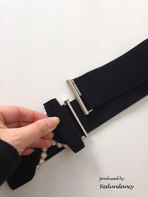 ブラックのパール付リボンベルト