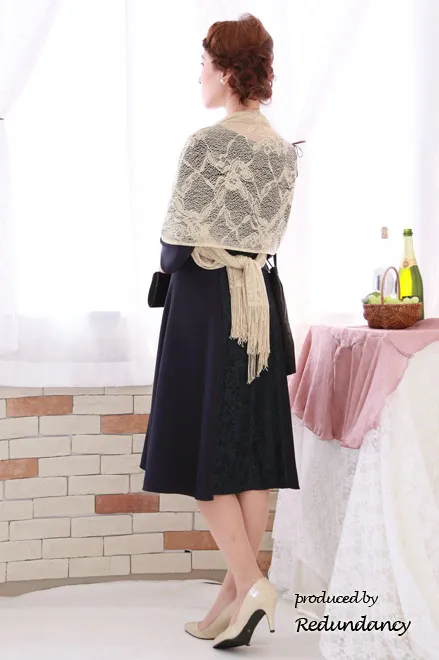 ロイヤルパープル×ダークグリーンのレース切替ドレス