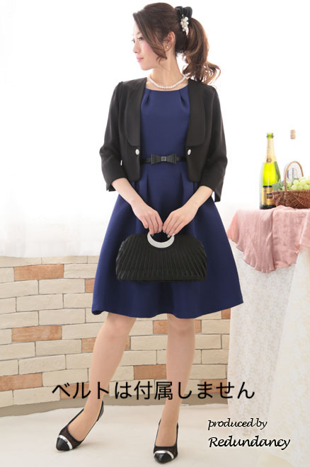 ダークブルーのラウンドネックシンプルミニ丈ドレス