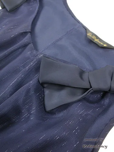 ネイビーのショルダーリボンミニ丈フリルドレスコーディネートセット