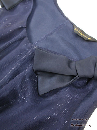 ネイビーのショルダーリボンミニ丈フリルドレスコーディネートセット