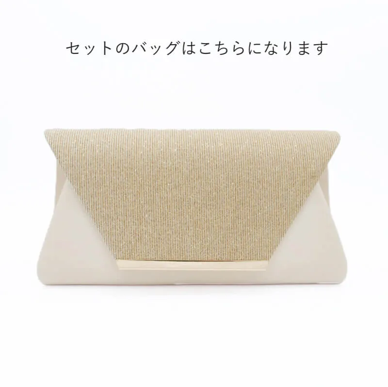 ネイビーのウエスト刺繍入りシャンタンドレスコーディネートセット