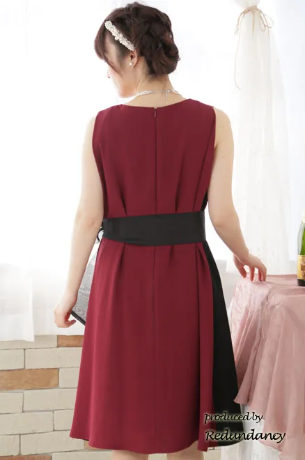 ワインレッド×ブラックの配色Aラインドレスコーディネートセット