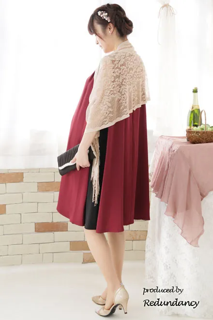 ワインレッド×ブラックの配色Aラインドレスコーディネートセット