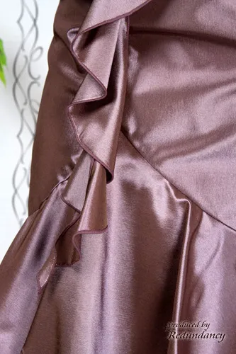 ブラウンのベアトップフリルマーメイドドレスコーディネートセット