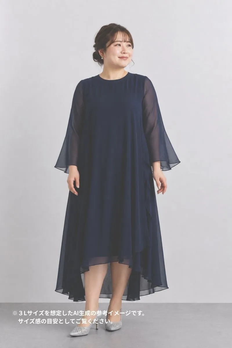 ネイビーのアシンメトリーシフォンドレス