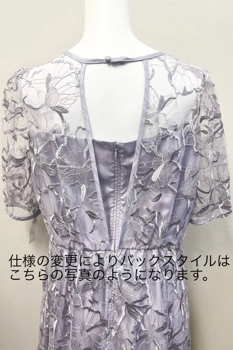 ラベンダーのビオラモチーフ刺繍ドレス
