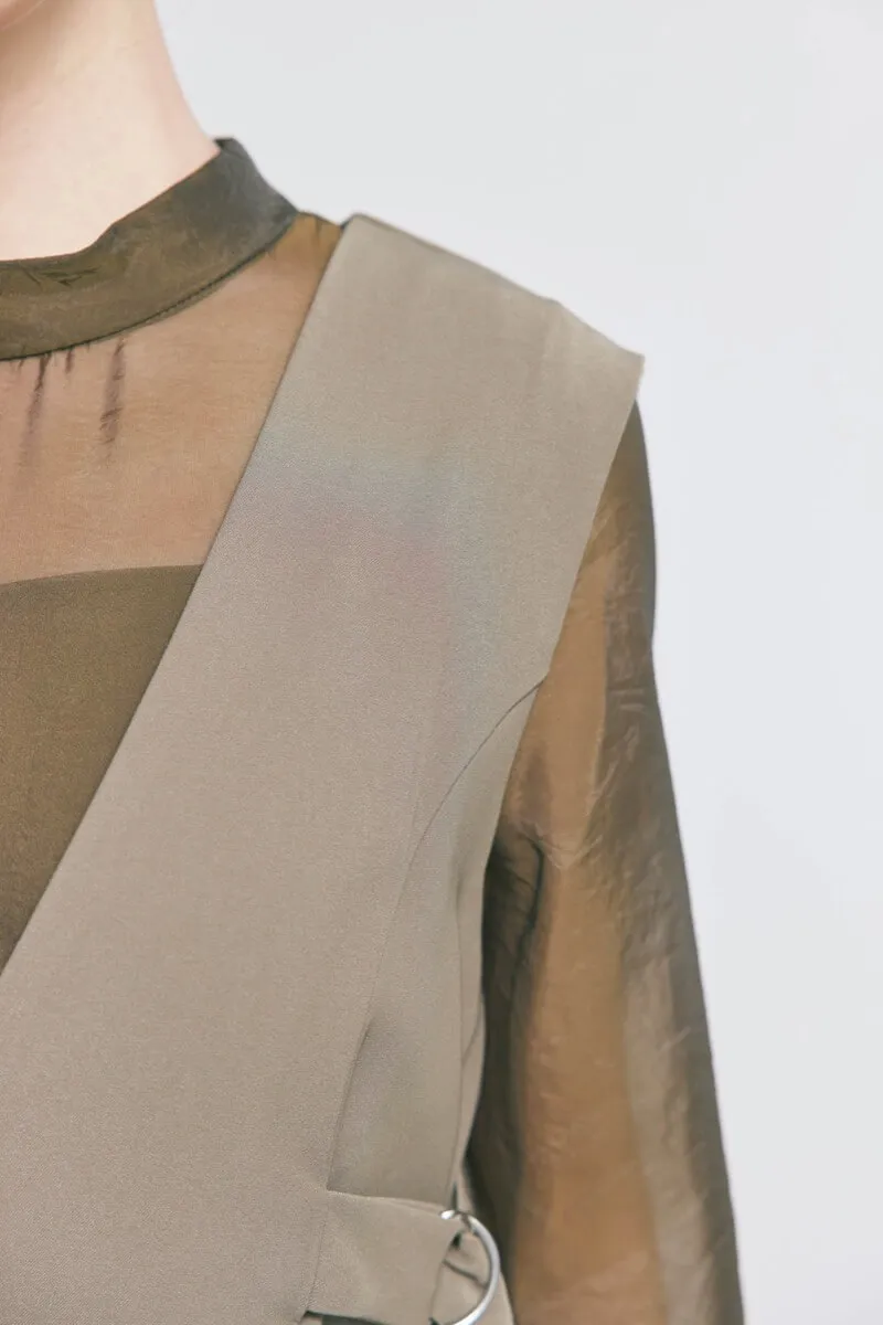 ブラウンのアーバンレイヤーオールインワンスーツ