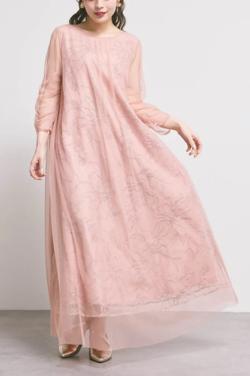 オレンジのシアーペタルレイヤードドレス