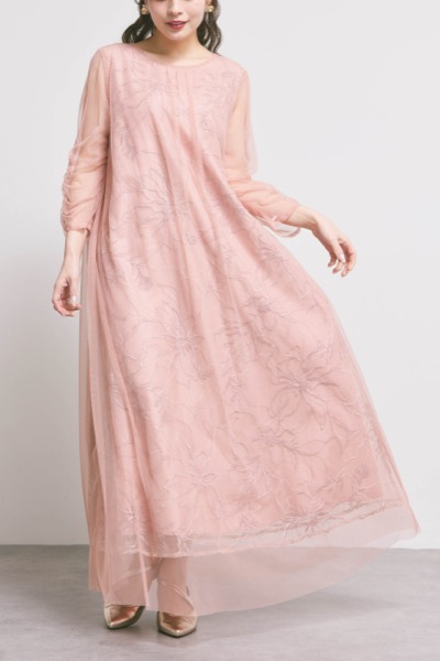 オレンジのシアーペタルレイヤードドレス