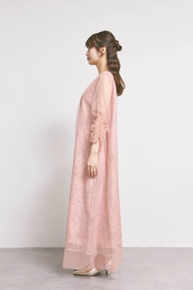 オレンジのシアーペタルレイヤードドレス