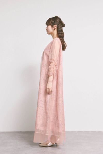 オレンジのシアーペタルレイヤードドレス