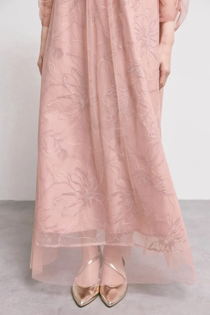 オレンジのシアーペタルレイヤードドレス