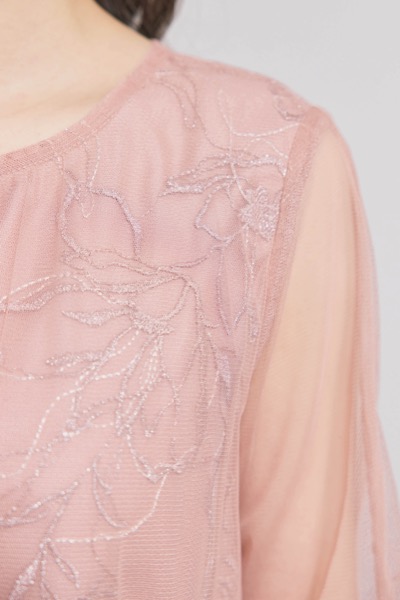 オレンジのシアーペタルレイヤードドレス